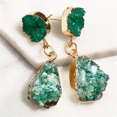 Women Fashion Retro Inlaid Cluster Crystal Candy Color Water Drop Stud Earrings