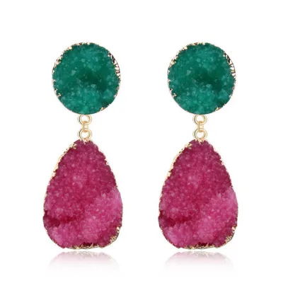 Women Fashion Retro Inlaid Cluster Crystal Candy Color Water Drop Stud Earrings