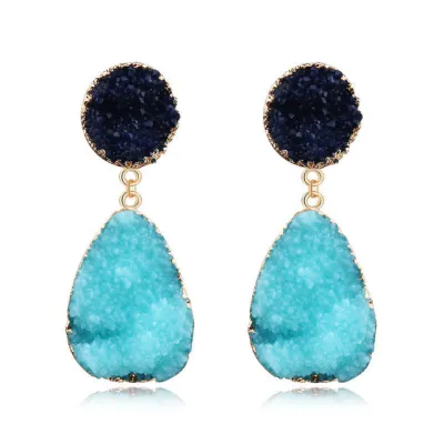 Women Fashion Retro Inlaid Cluster Crystal Candy Color Water Drop Stud Earrings