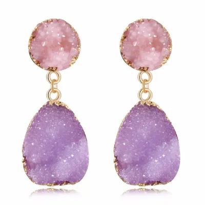 Women Fashion Retro Inlaid Cluster Crystal Candy Color Water Drop Stud Earrings