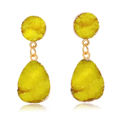 Women Fashion Retro Inlaid Cluster Crystal Candy Color Water Drop Stud Earrings