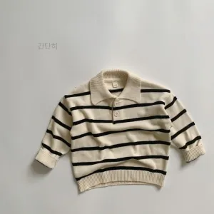 Kids Toddler Boys Girls Fashion Stripe Pullover Lapel Sweater Unisex Cotton Long Sleeves