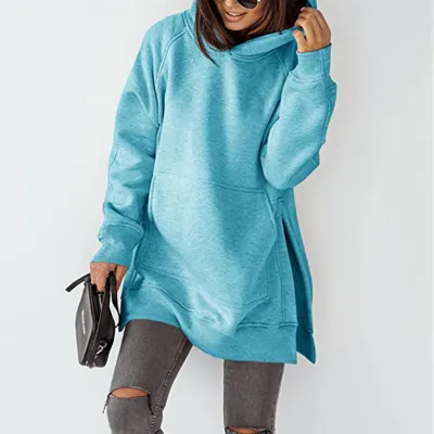 Women Casual Long Sleeve Fleece-Lined Solid Color Pocket Loose Hoodie