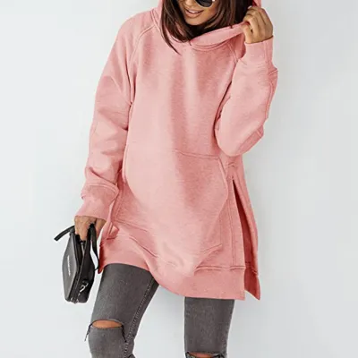 Women Casual Long Sleeve Fleece-Lined Solid Color Pocket Loose Hoodie