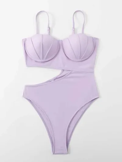 Women Solid Color One-Piece Stitching Swimsuit