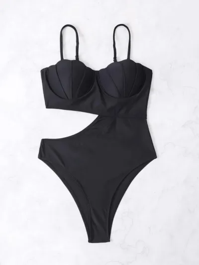 Women Solid Color One-Piece Stitching Swimsuit