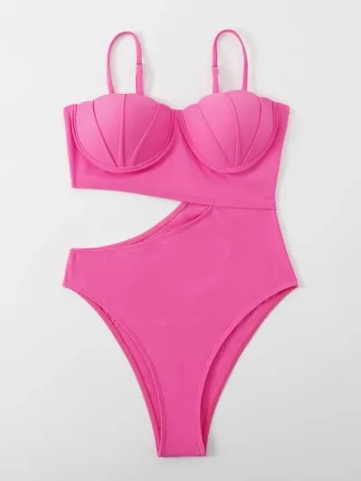 Women Solid Color One-Piece Stitching Swimsuit