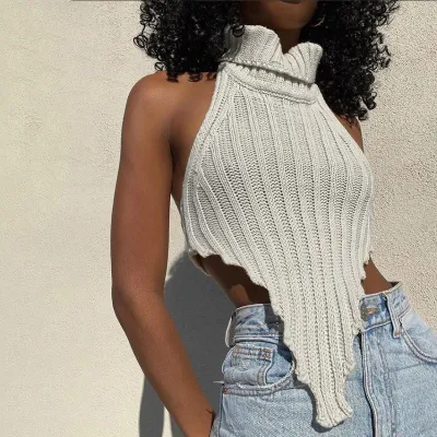 Sexy Backless Halter Turtleneck Knitted Top