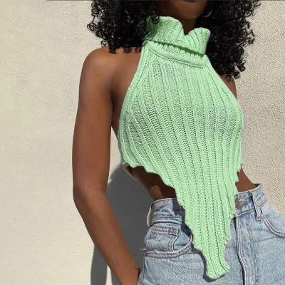 Sexy Backless Halter Turtleneck Knitted Top