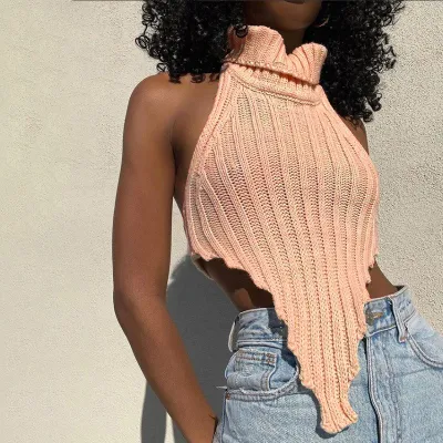 Sexy Backless Halter Turtleneck Knitted Top