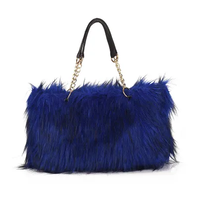 Fashion Large Capacity Solid Color Plush Chain Shoulder Tote Bag