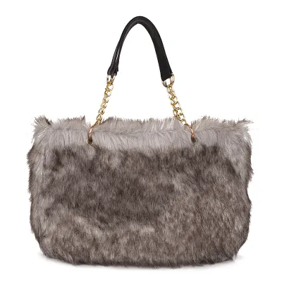 Fashion Large Capacity Solid Color Plush Chain Shoulder Tote Bag