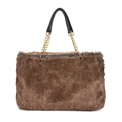 Fashion Large Capacity Solid Color Plush Chain Shoulder Tote Bag