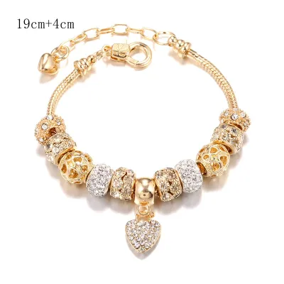 Women Fashion Alloy Heart Shaped Big Hole Bead Bracelet
