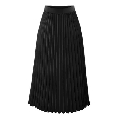 Women Chiffon Pleated Skirt Mid Length High Waist Elastic Slim Fit Loose