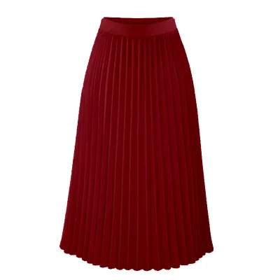 Women Chiffon Pleated Skirt Mid Length High Waist Elastic Slim Fit Loose