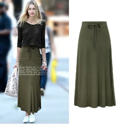 Women Knitted Loose Skirt High Waist Lace Up Elastic Waist Wrap Hip Skirt