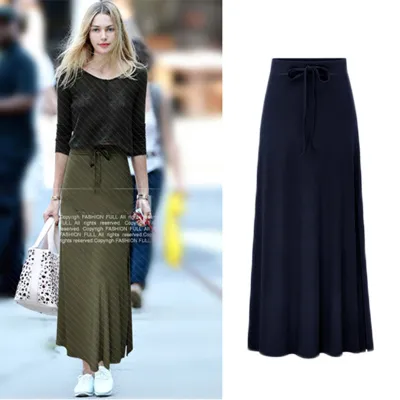 Women Knitted Loose Skirt High Waist Lace Up Elastic Waist Wrap Hip Skirt