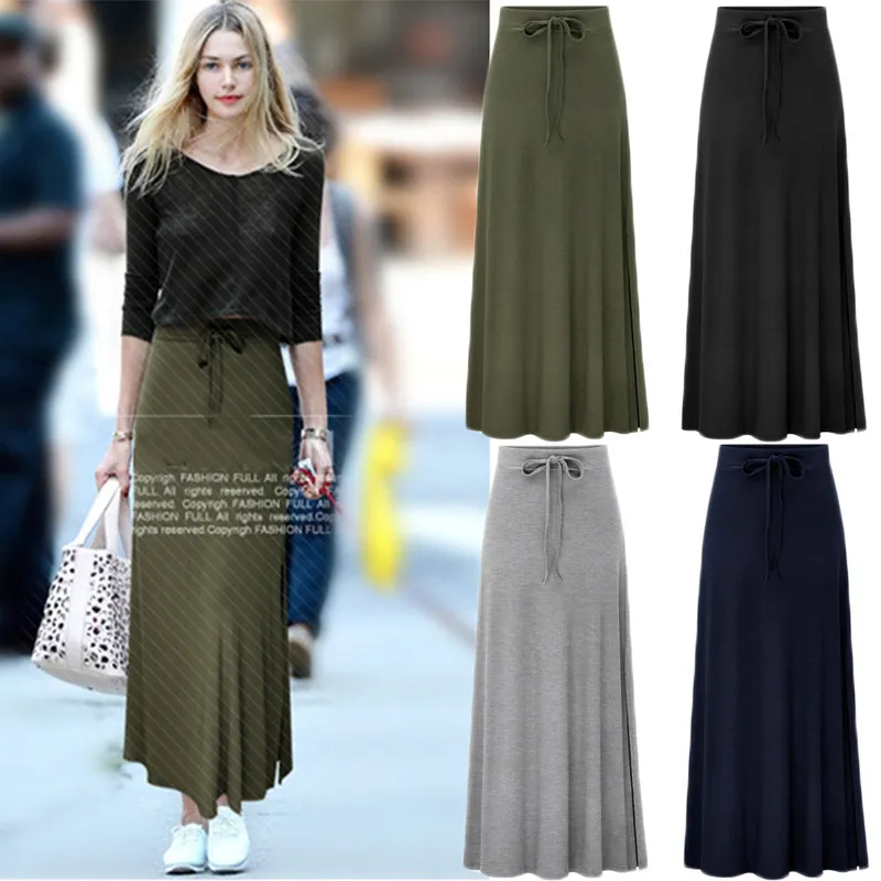 Women Knitted Loose Skirt High Waist Lace Up Elastic Waist Wrap Hip Skirt