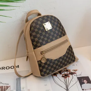Vintage Geometric Print PU Street Backpack Small Large Capacity Backpack