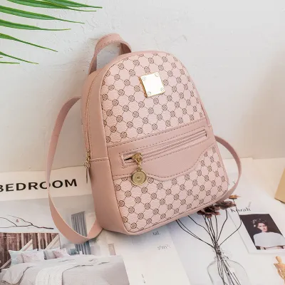 Vintage Geometric Print PU Street Backpack Small Large Capacity Backpack