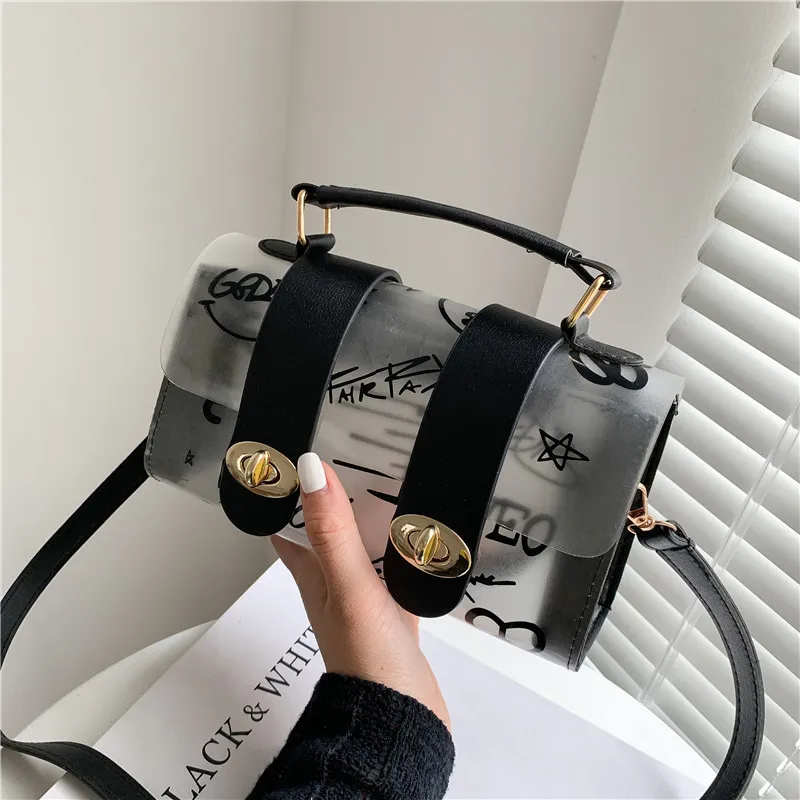 Fashion Transparent Clear Patchwork Graffiti Crossbody Bag