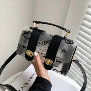 Fashion Transparent Clear Patchwork Graffiti Crossbody Bag