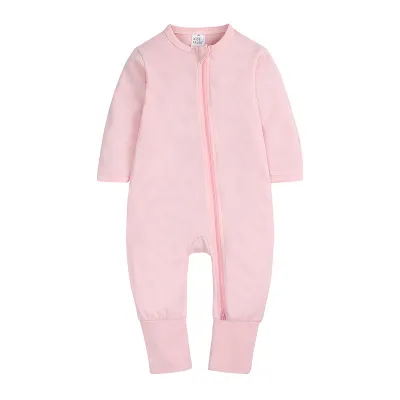 Baby Simple Solid Color Cotton Long-Sleeved Zipper Romper Unisex