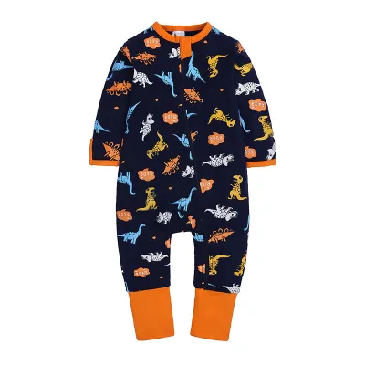Baby Simple Solid Color Cotton Long-Sleeved Zipper Romper Unisex