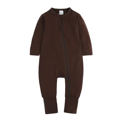 Baby Simple Solid Color Cotton Long-Sleeved Zipper Romper Unisex