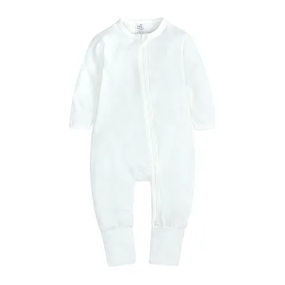 Baby Simple Solid Color Cotton Long-Sleeved Zipper Romper Unisex