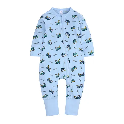 Baby Simple Solid Color Cotton Long-Sleeved Zipper Romper Unisex