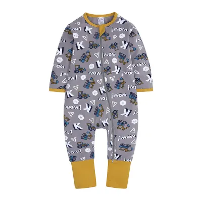 Baby Simple Solid Color Cotton Long-Sleeved Zipper Romper Unisex