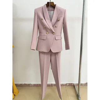 Women Fashion Shawl Collar Blazer And Pencil Pants Two-Piece Suit Street Style
