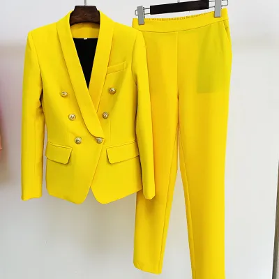 Women Fashion Shawl Collar Blazer And Pencil Pants Two-Piece Suit Street Style