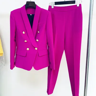 Women Fashion Shawl Collar Blazer And Pencil Pants Two-Piece Suit Street Style