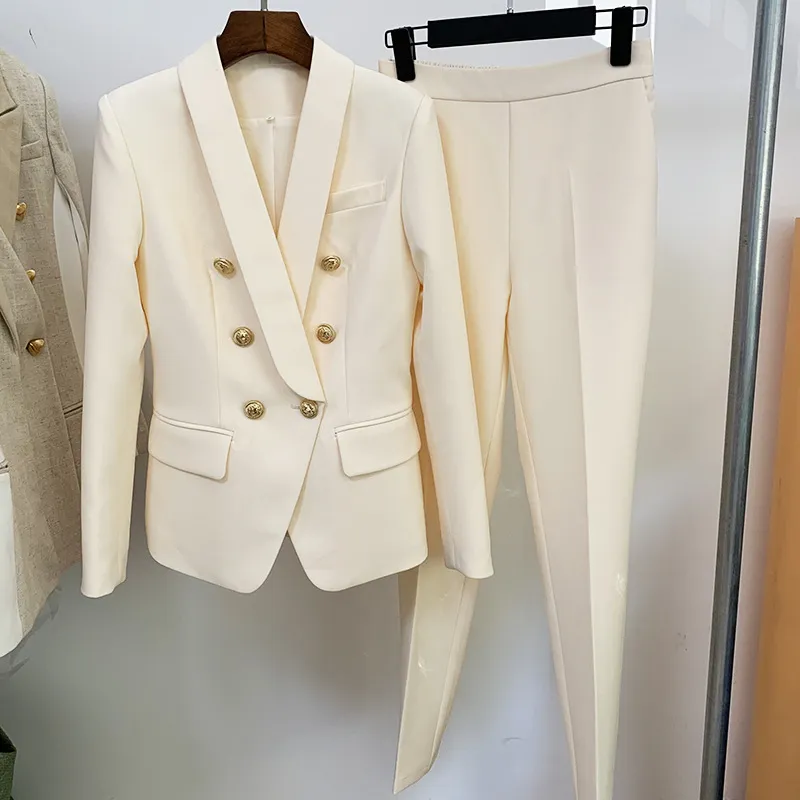 Women Fashion Shawl Collar Blazer And Pencil Pants Two-Piece Suit Street Style