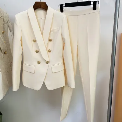 Women Fashion Shawl Collar Blazer And Pencil Pants Two-Piece Suit Street Style