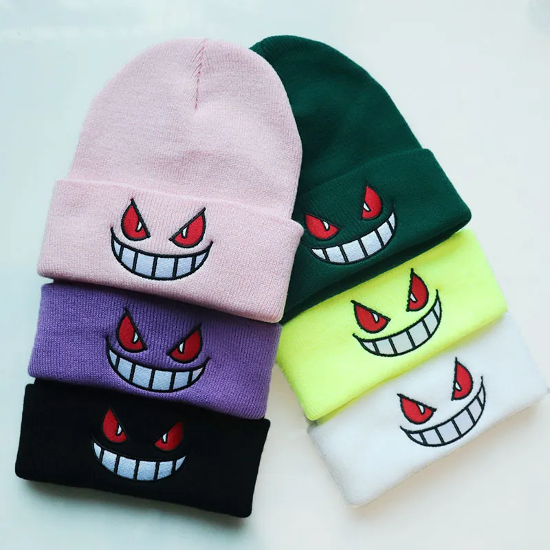 Anime Cartoon Embroidered Knitted Beanie Hip Hop Warm Pullover Hat