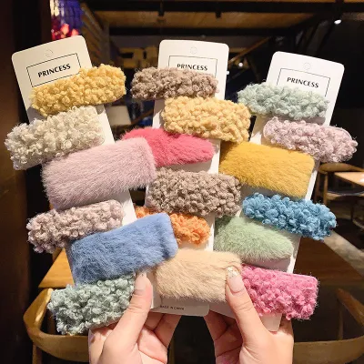 Women Winter Solid Color Fashion Cute Plush Hair Clip
