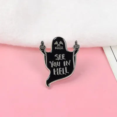 Creative Personality Black Ghost Naughty Gesture Enameled Metal Brooch Unisex Cartoon Letter