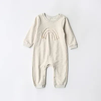 Kids Baby Girl Fashion Romper with Hidden Button - Long Sleeves Cotton Knit Unisex 0-3T