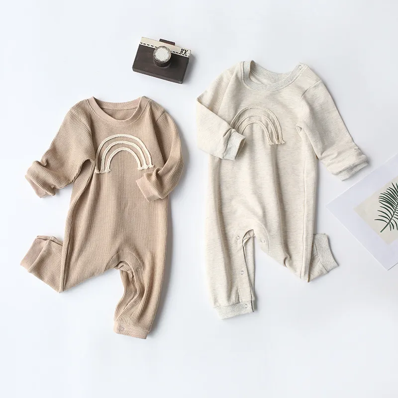 Kids Baby Girl Fashion Romper with Hidden Button - Long Sleeves Cotton Knit Unisex 0-3T