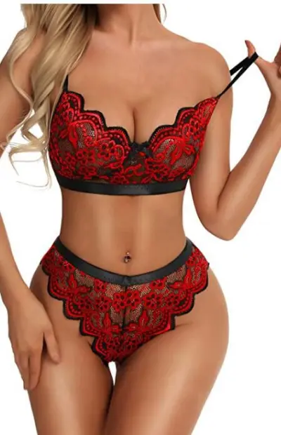 Women Sexy High Elastic Mesh See-through Lace Patchwork Bra And Panty Lingerie Set
