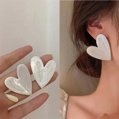Women Fashion Personality Heart Shaped Alloy Drop Glaze Stud Earrings