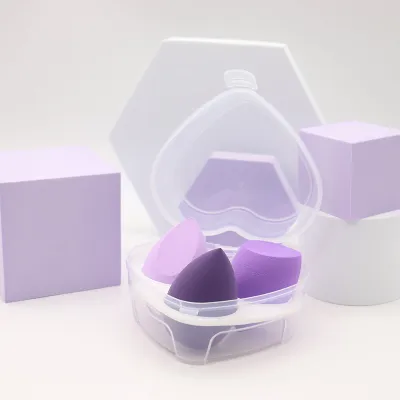 Wholesale 3Pcs/Set Water Drop Slanted Non-Latex Makeup Puffs With Heart Pattern Box