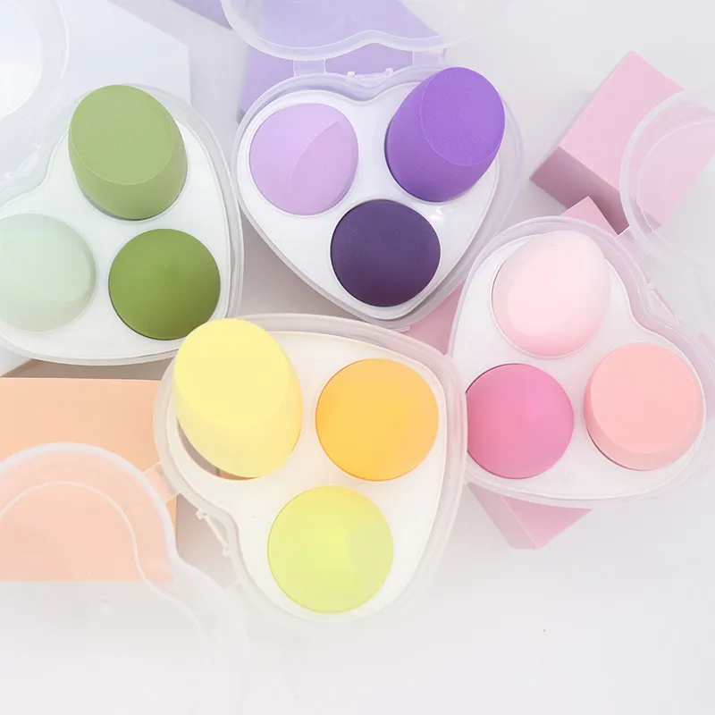 Wholesale 3Pcs/Set Water Drop Slanted Non-Latex Makeup Puffs With Heart Pattern Box