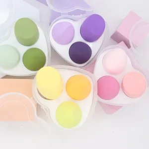 Wholesale 3Pcs/Set Water Drop Slanted Non-Latex Makeup Puffs With Heart Pattern Box