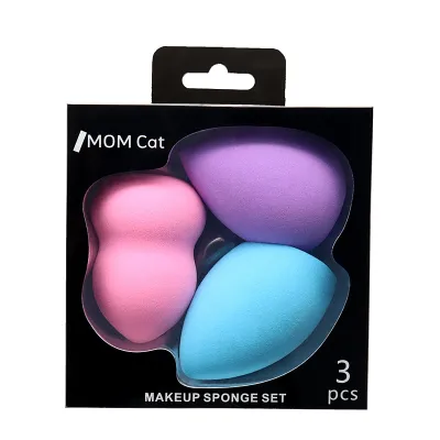 Wholesale 3pcs/Set Candy Color Water Drop Gourd Bevel Cut Non-Latex Makeup Sponge Puff Makeup Tools