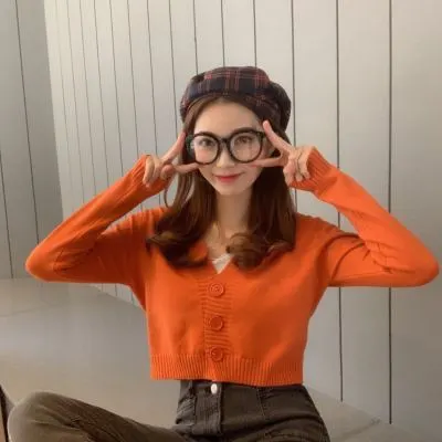 Women Autumn V-Neck Long Sleeve Loose Knitted Cardigan